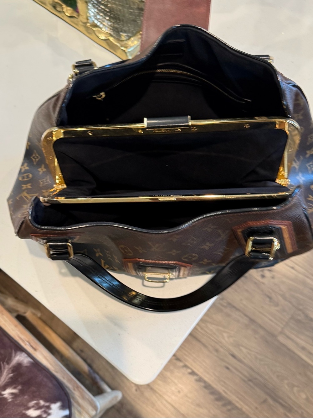 Louis Vuitton Monogram Canvas Duffel with Black Center Strap & Tan Trim - Picture 2 of 11